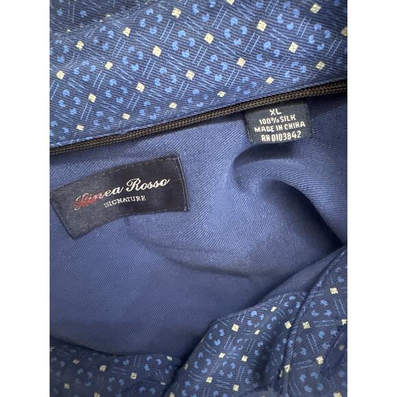Linea Rosso Silk Blue Short Sleeve Button Up Mens XL All Over Print Geometric - Picture 4 of 5